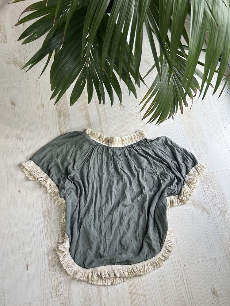 Bluzka letnia Zara frędzle r 38 M oversize khaki