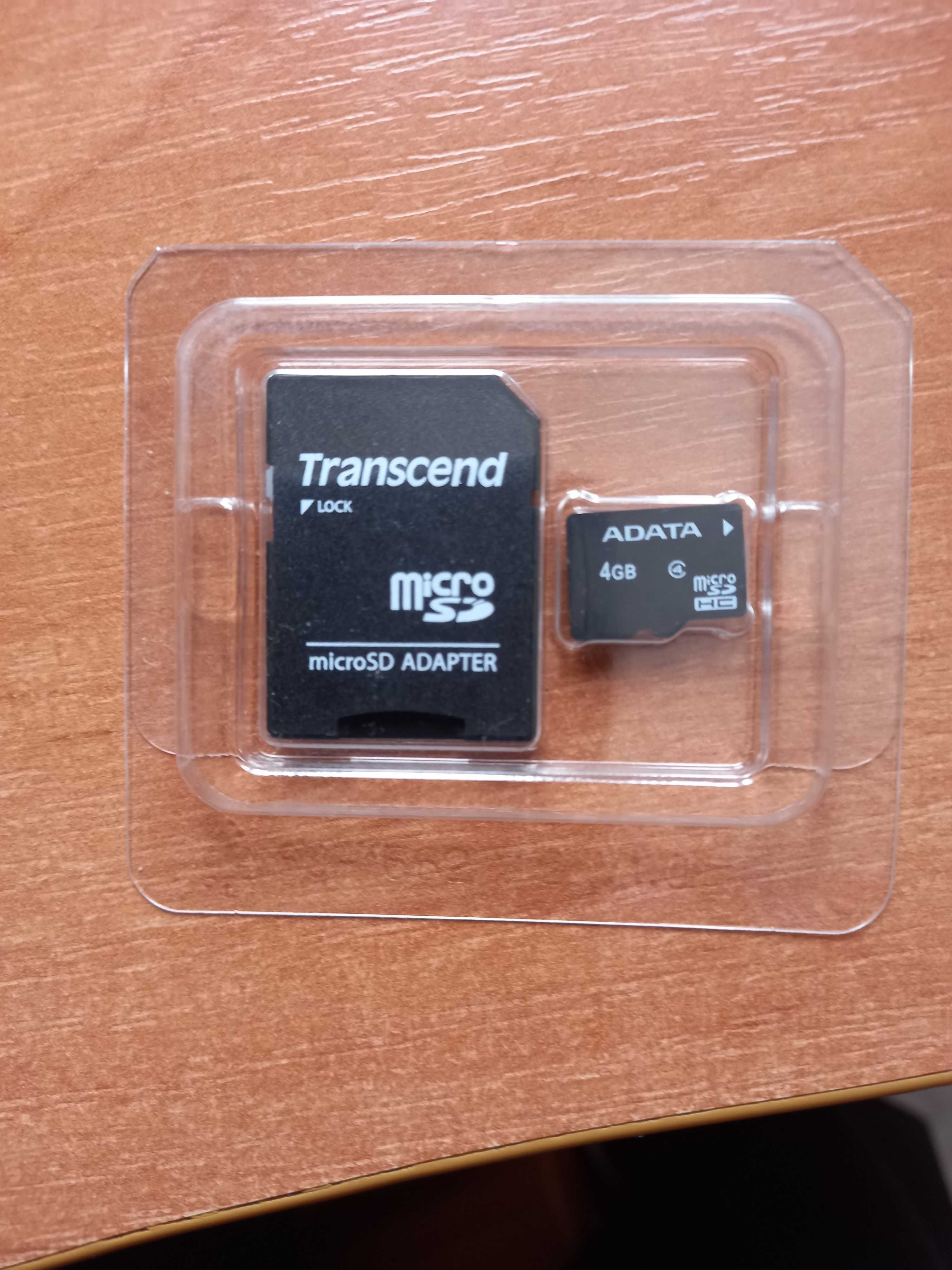 Карта памяти Micro SD 4Gb transcend ADATA с адаптером,новая