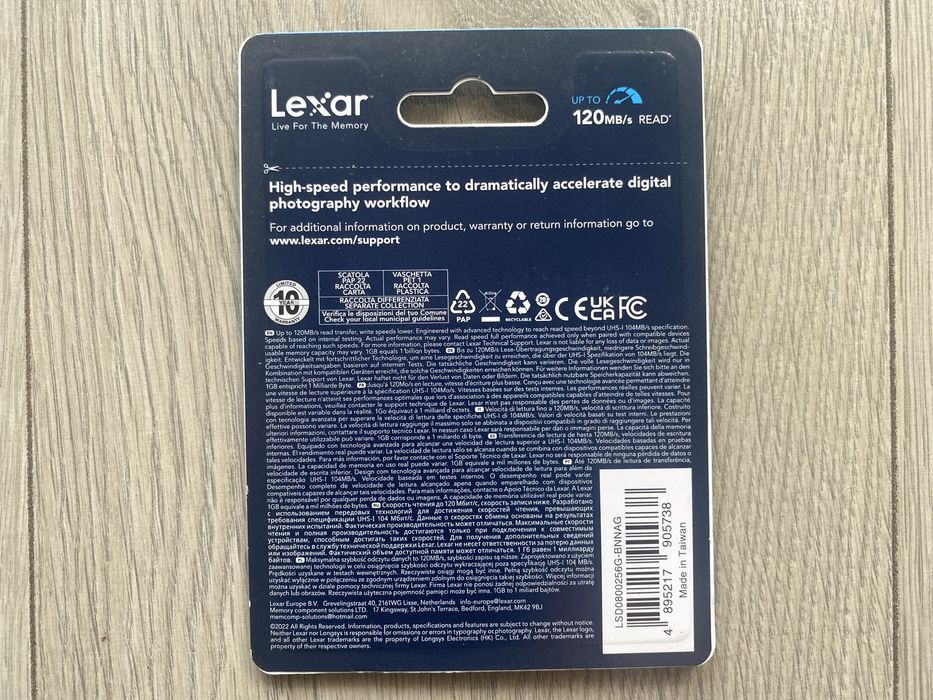 Nowa Karta Pamięci LEXAR 800x SDXC UHS-I C10 V10 U1 120/45MB 256GB