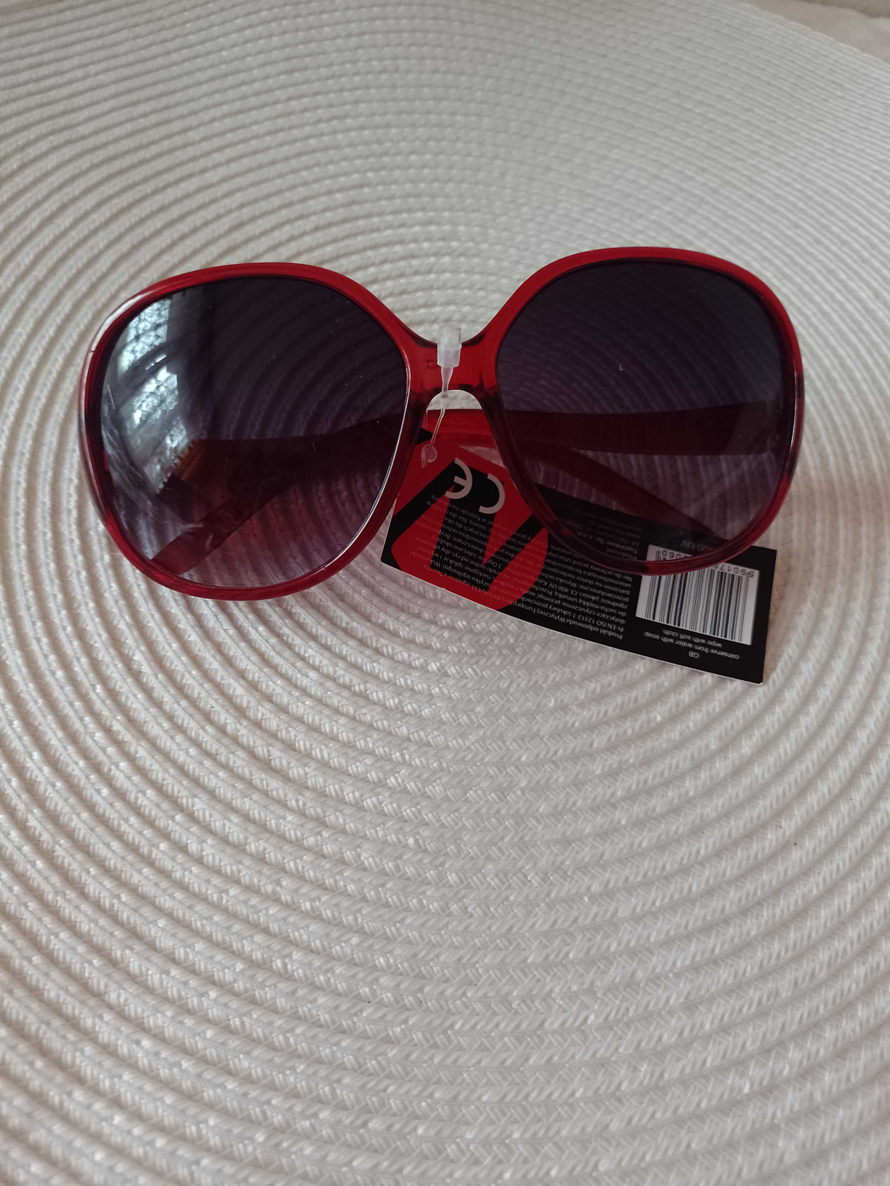 Duże, czerwone okulary przeciwsłoneczne, Muchy, Top Vintage, NOWE