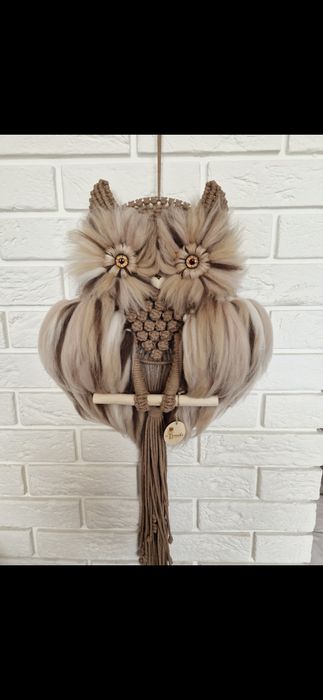 sowa makrama handmade ozdoba boho na ścianę  rękodzieło dla dziecka