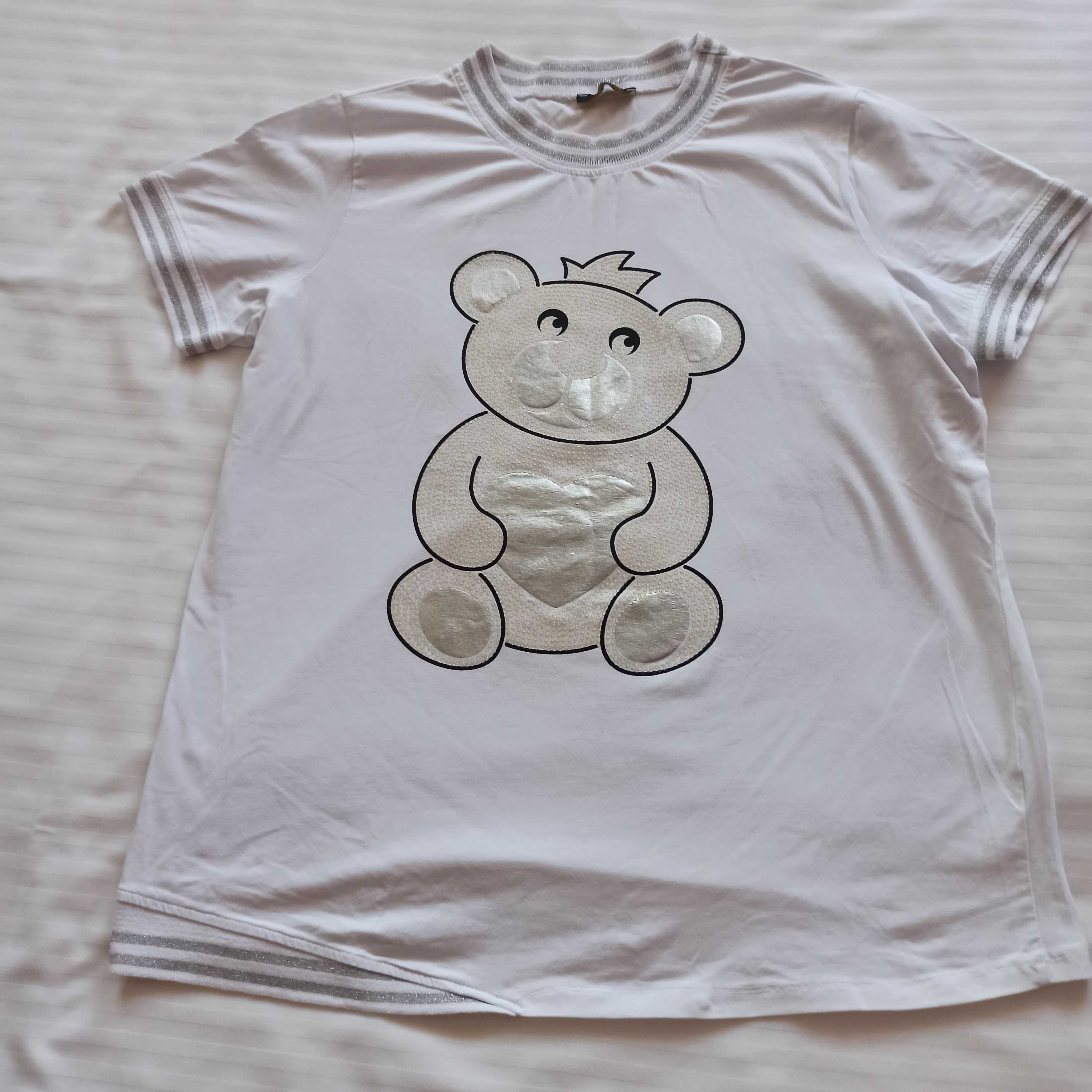 Biała bluzeczka t-shirt miś z cekinów