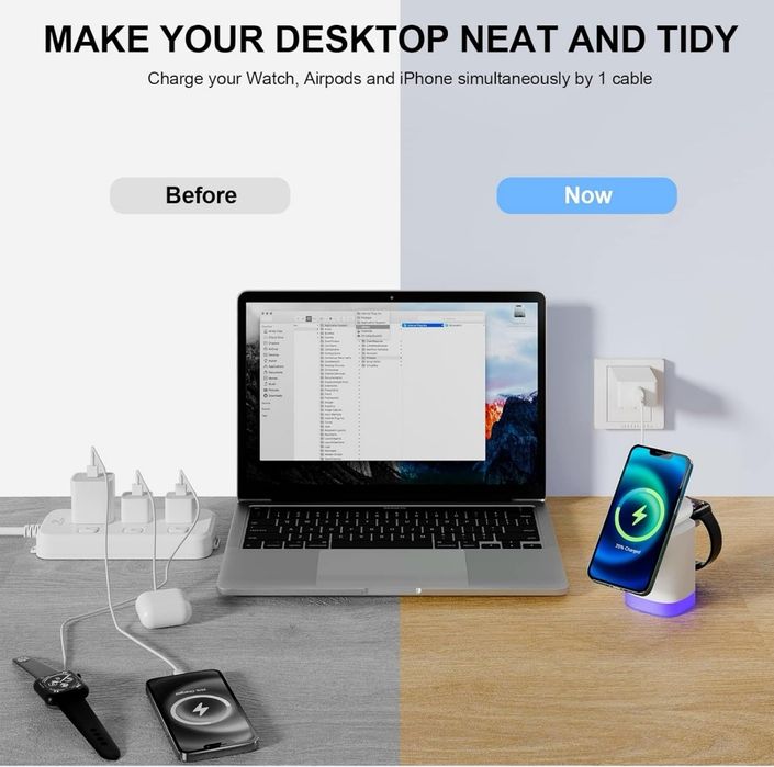 Magnetyczna stacja ładująca 3w1 do iPhone , AirPods, iWatch - biały
