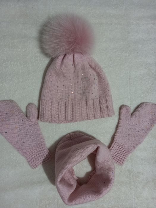 Набір меринос шапка, снуд, рукавички на 5-8 років.