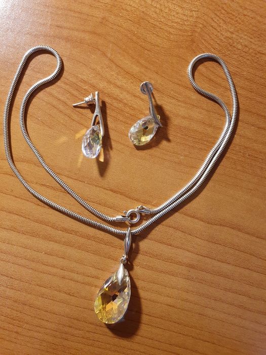 Taniej nie będzie! Srebrny zestaw łańcuszek wisiorek kolczyki