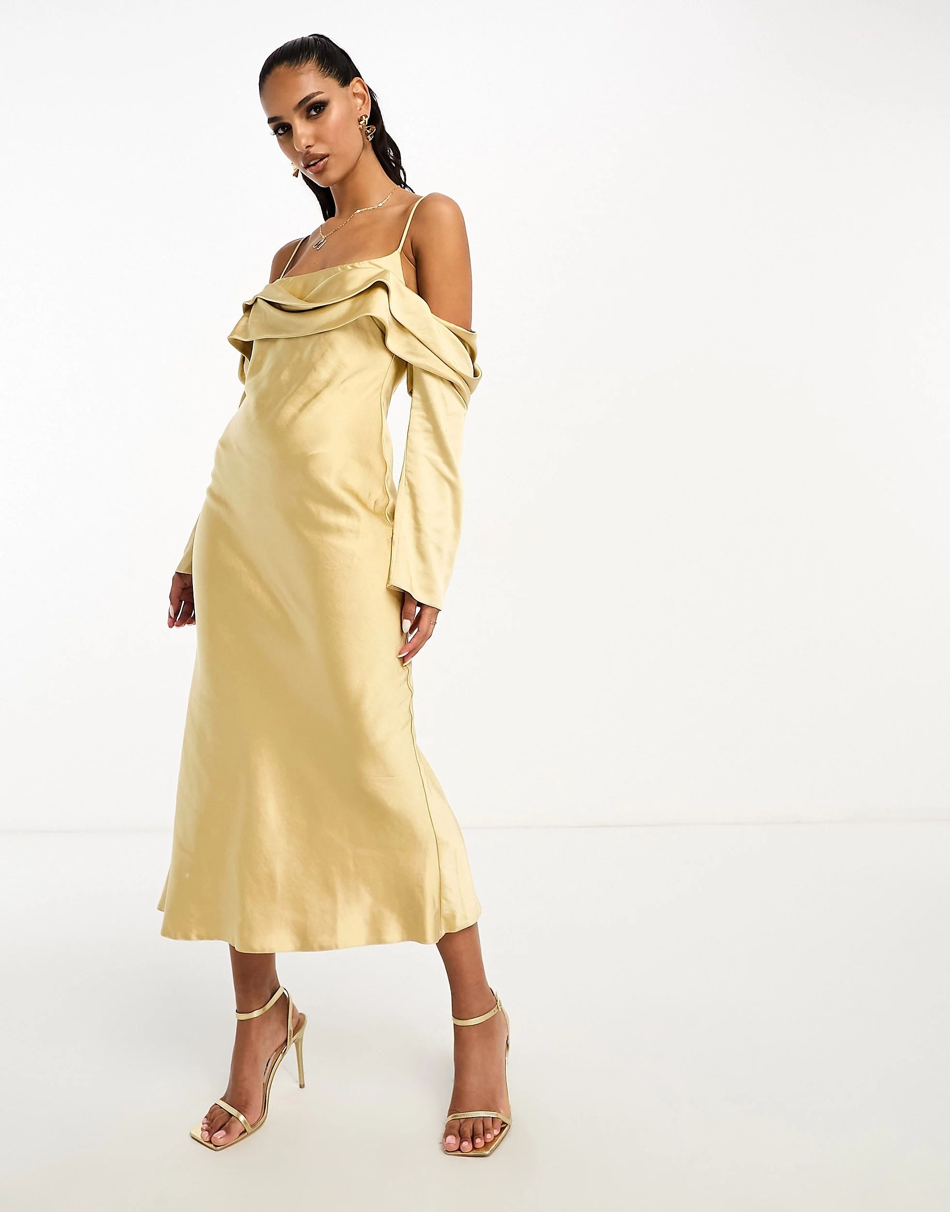 Asos Design 34 Xs Sukienka Złota Satynowa J23323