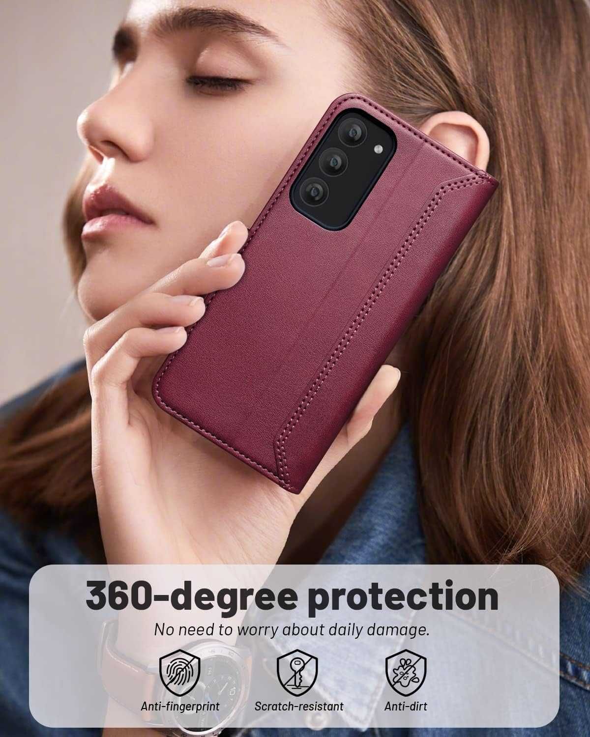 OCASE Etui z klapką skórzane Samsung Galaxy S23 PLUS Portfel bordowe