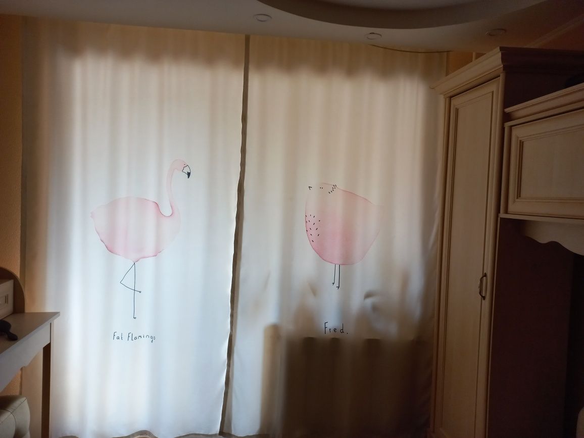 Готовые шторы с фламинго