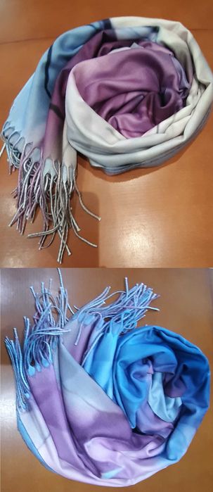 Szal grubsza wiskoza duży piękny kwiat fiolet z niebieskim