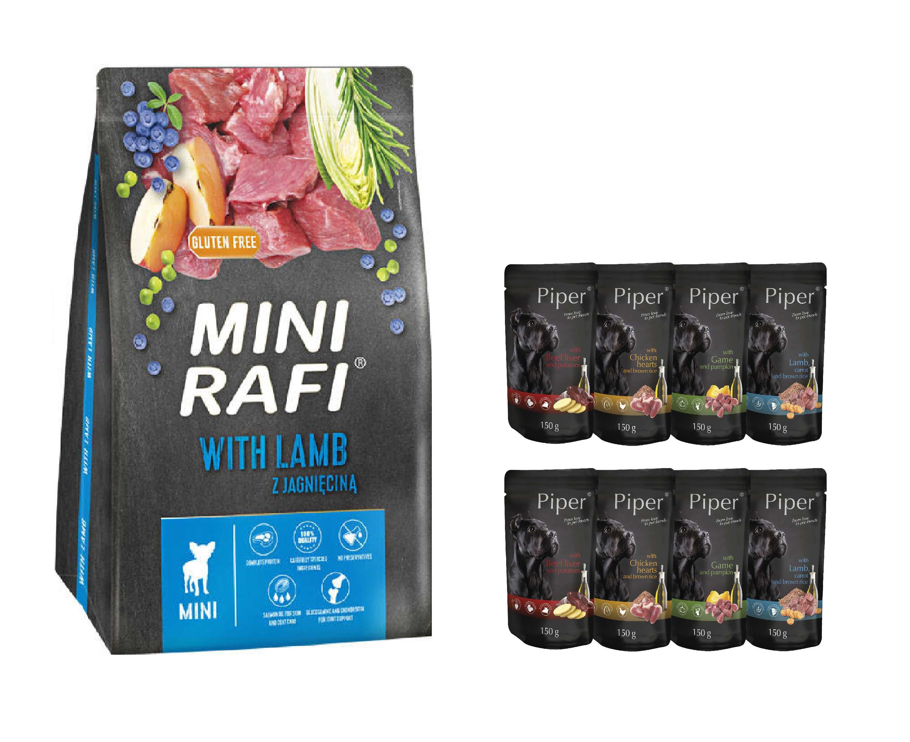Karma sucha dla psa Rafi 3 kg jagnięcina + karma mokra Piper 8 x 150g