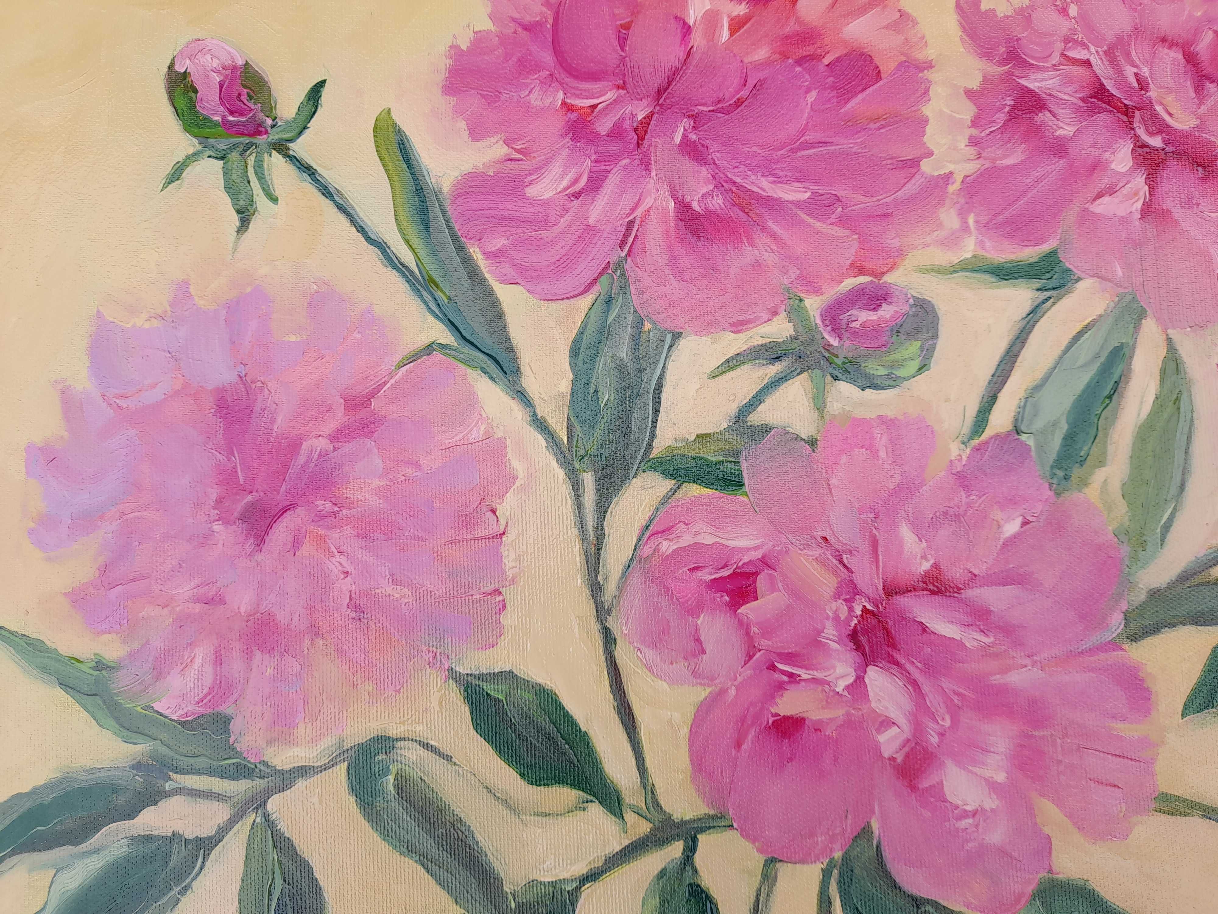 Картина "букет рожевих півоній", полотно, олія