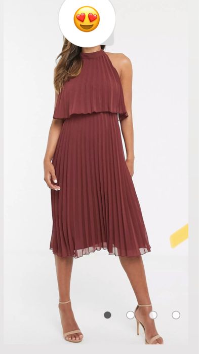 Bordowa plisowana sukienka z wiązaniem na szyi Asos XL
