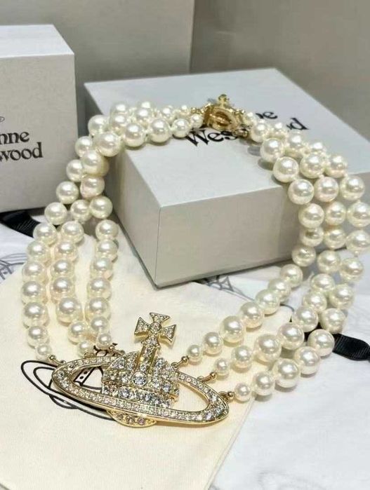 Vivienne Westwood Three Row Pearl Bas Relief Choker