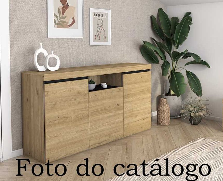 Aparador Madeira Novo Carvalho e Preto Moderno, Nórdico