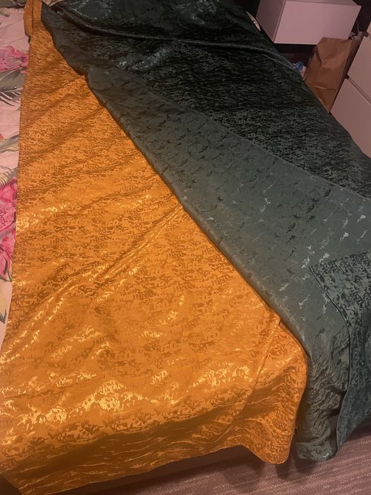 Zasłony podwojne  musztardowy i zielen boho komplet 2 sztuki