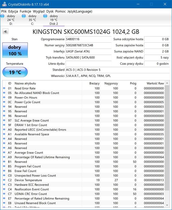 Dysk SSD mSATA Kingston SKC600MS 1TB nowy