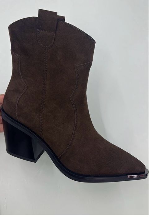 Жіночі шоколадні замшеві ковбойки, чоботи на каблуку, ботинки, козаки