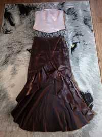 Suknia z gorsetem wraz z bolerkiem (brąz + jasny róż) rozmiar 38 M