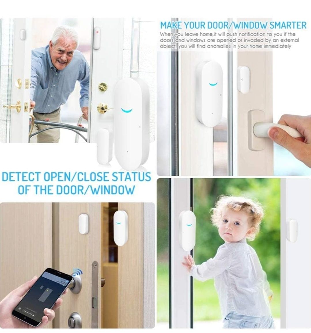Czujniki Drzwi/Okien Tuya Wi-Fi, Alarm z Powiadomieniem, Alexa/Google,