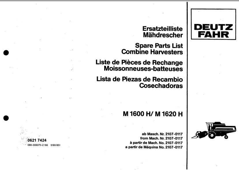 Katalog części kombajn deutz fahr M 1600 H, M 1620 H