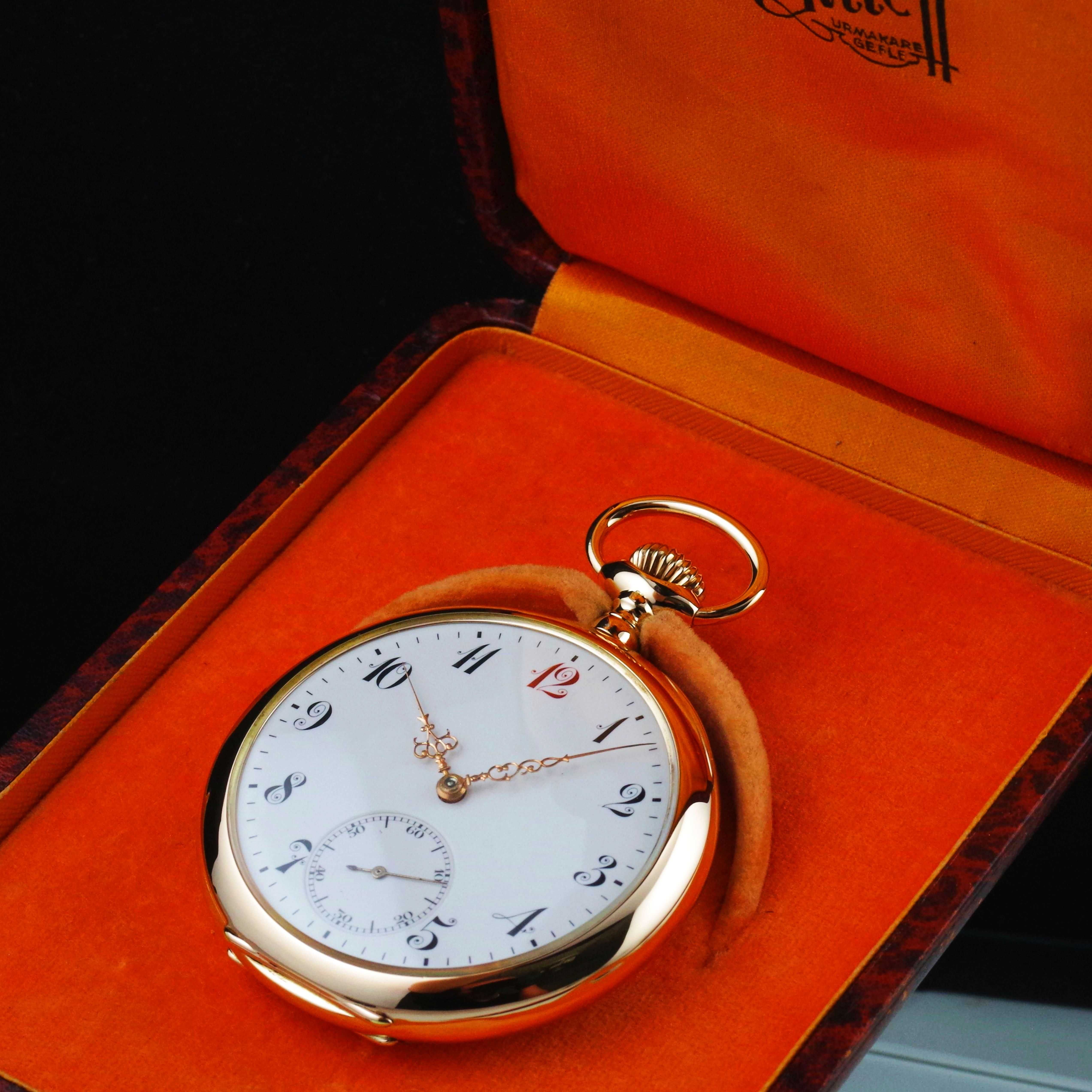OMEGA zegarek kieszonkowy 1913 LITE ZŁOTO 14K / 585 "Red 12" XL + BOX