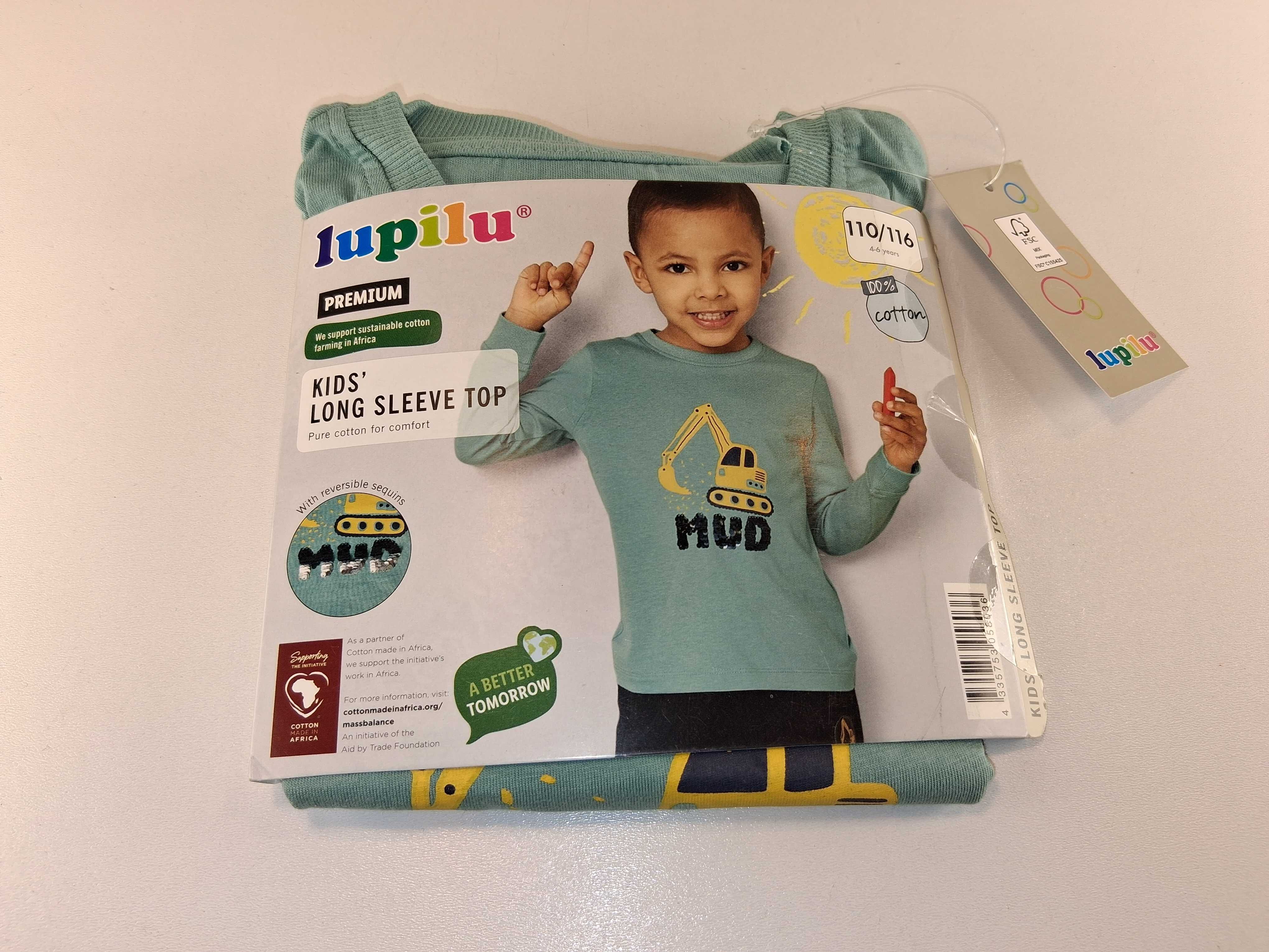 A058 Lupilu Bluzka Dziecięca Długi Rękaw Bawełna Koparka 110/116