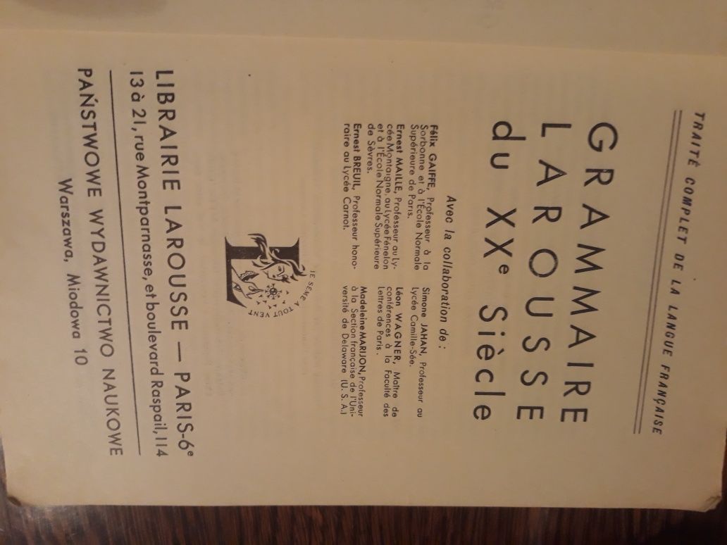 GRAMMAIRE Larousse du XXe siecle 1936 Gramatyka j. francuskiego