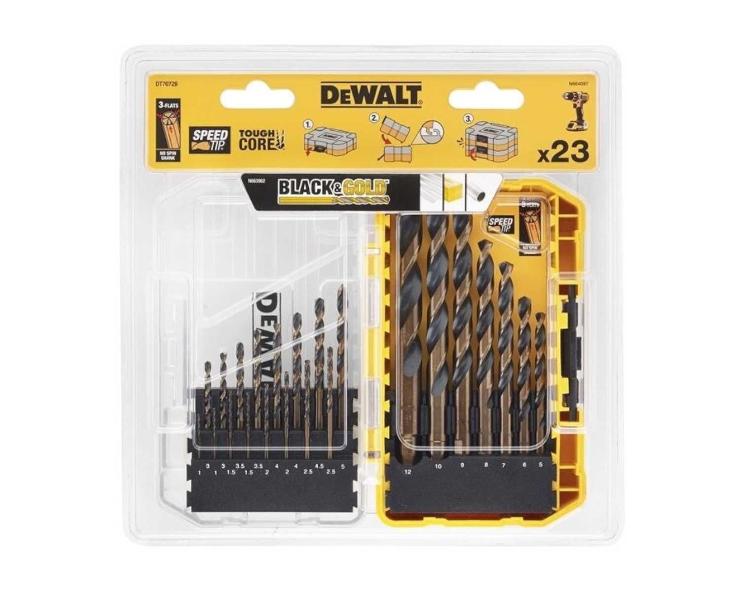 WIERTŁA Do Metalu DeWalt 23 Sztuk HSS-G Black & Gold 1-12mm