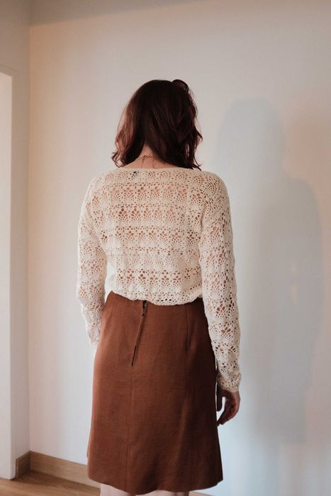 Blusa Vintage em Croché Creme – Estilo Artesanal