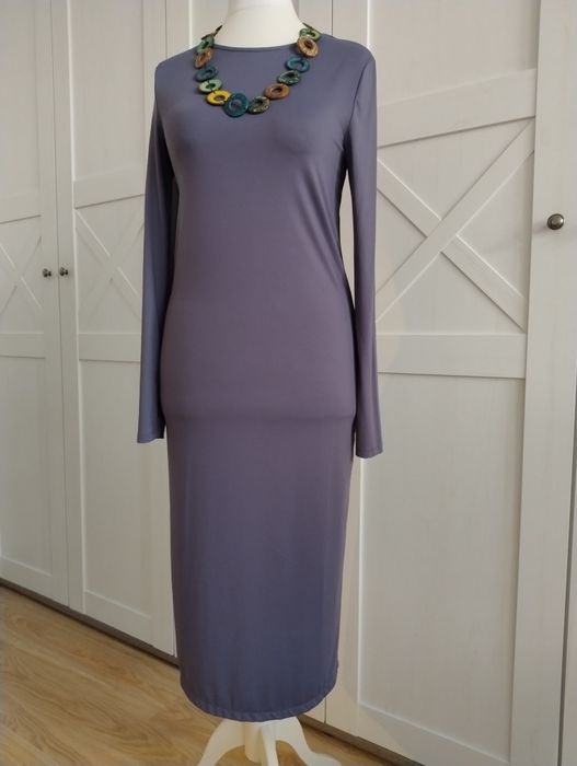 Sukienka damska dzianinowa, kolor szaroniebieski, r.L