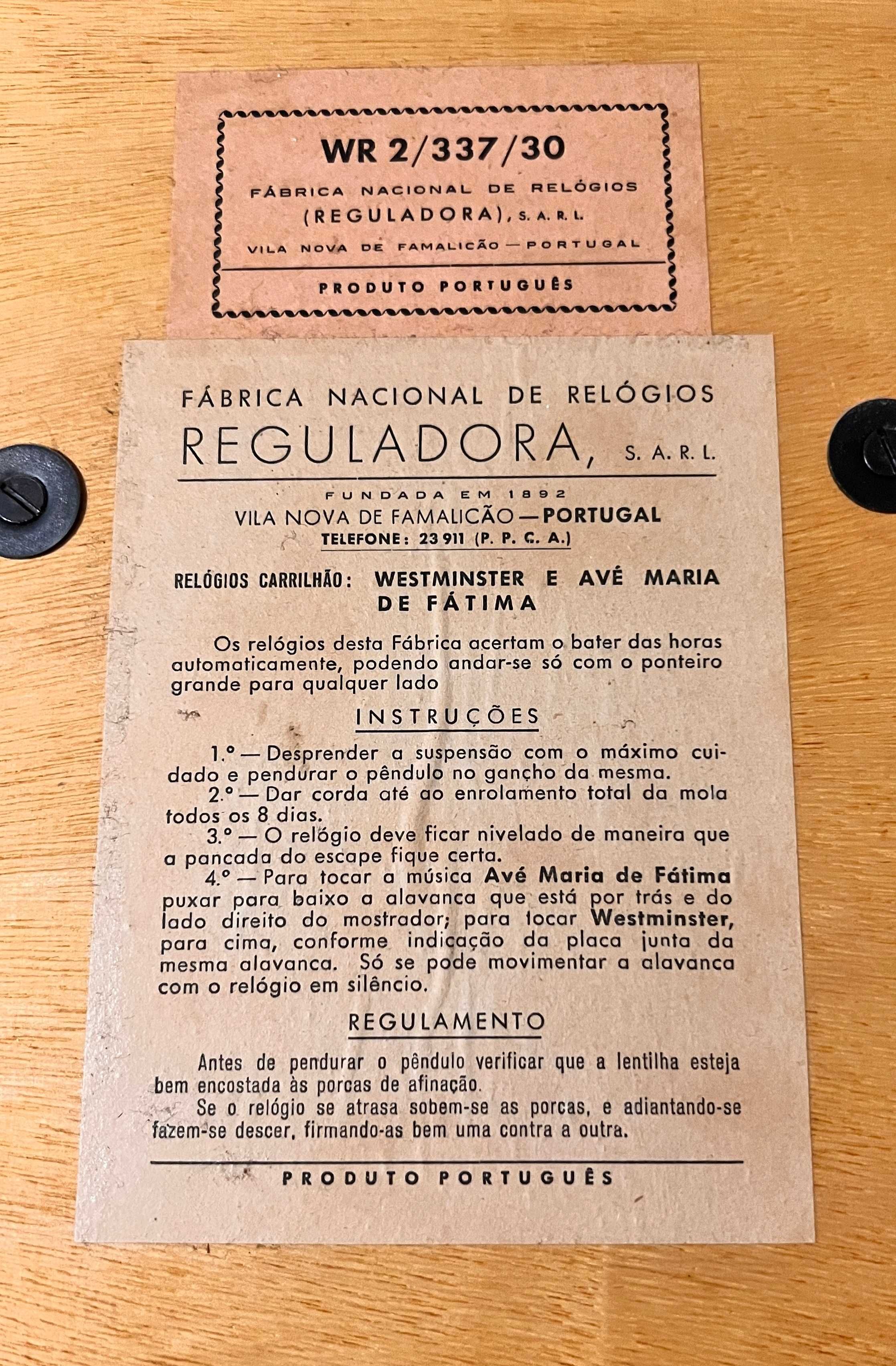 Relógio Parede Carrilhão Reguladora modelo WR 2/337/30