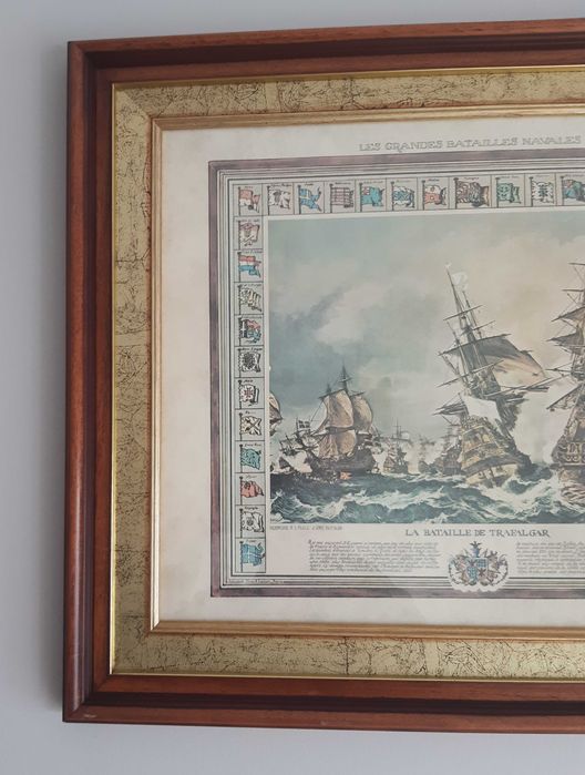 Belíssimo e antigo Quadro "Batalha de Trafalgar"