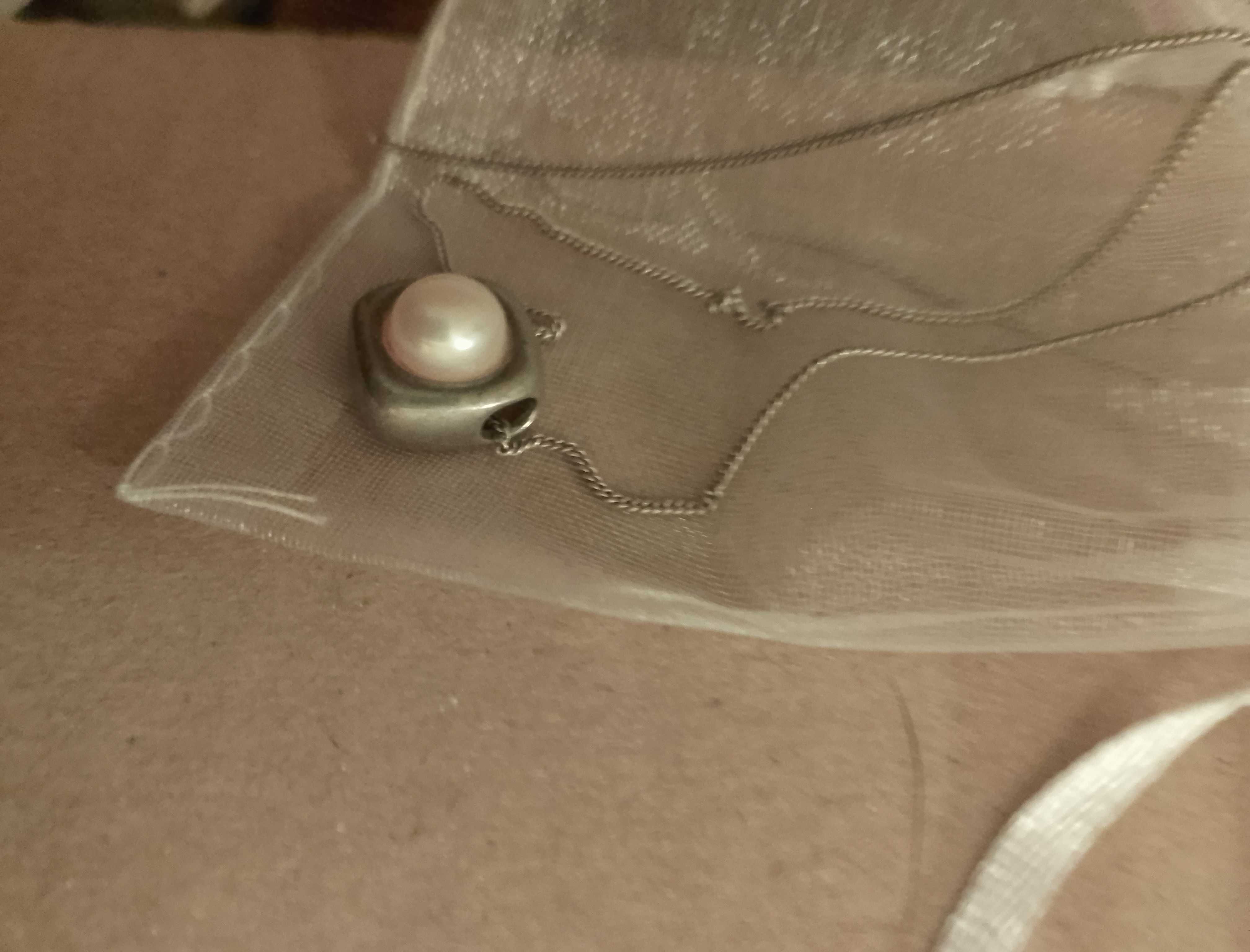 naszyjnik srebrny z perłą, srebro 925
