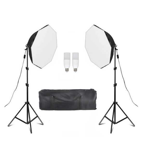 Kit estúdio iluminação fotografia e vídeo 2 softboxes octogonais