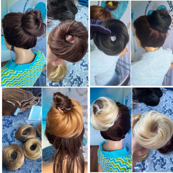 Натуральный шиньон резинка бублик пучок славянские прямые волосы