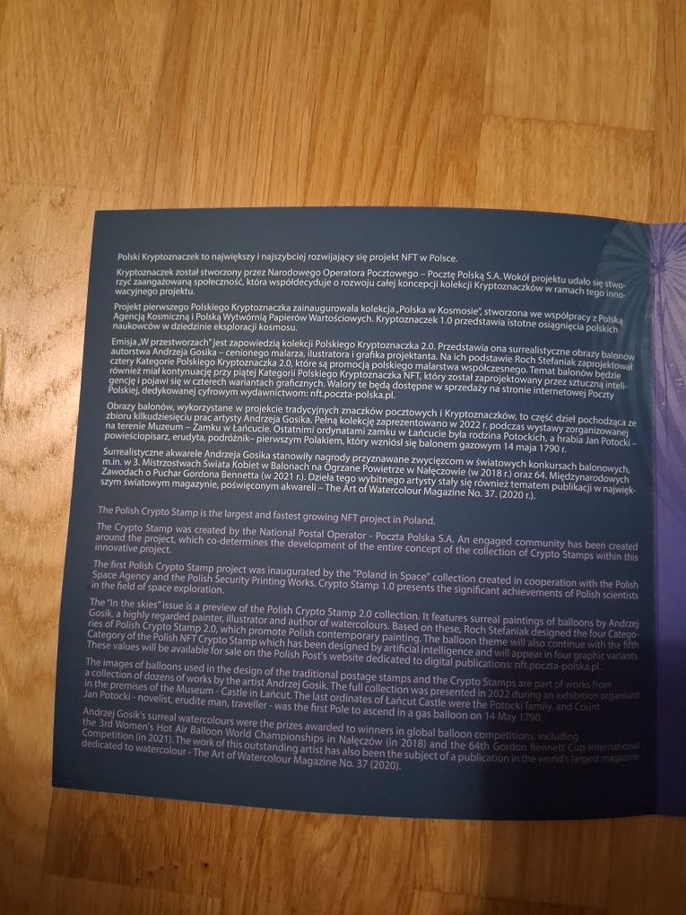 Kryptoznaczek W przestworzach komplet znaczków (4 szt.) folder