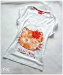 Hello Kitty - biała koszulka/bluzka. Śnieżna biel. Floral. XS/34