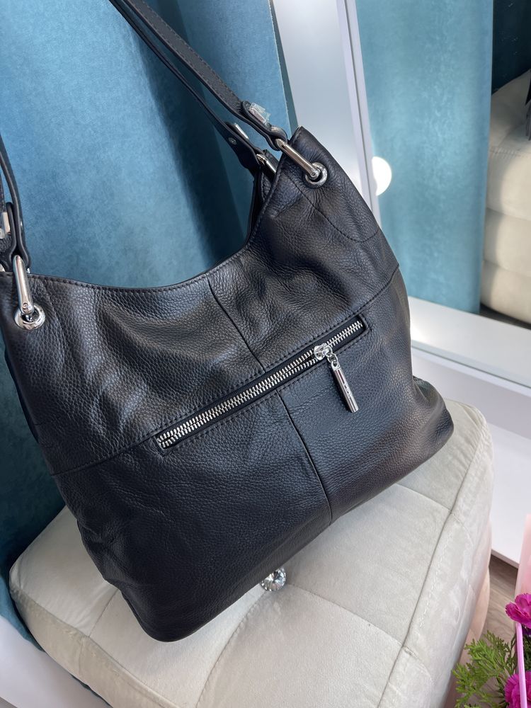 Женская сумка Polina&Eiterou кожа черная на плечо. Жіноча сумка шкіра
