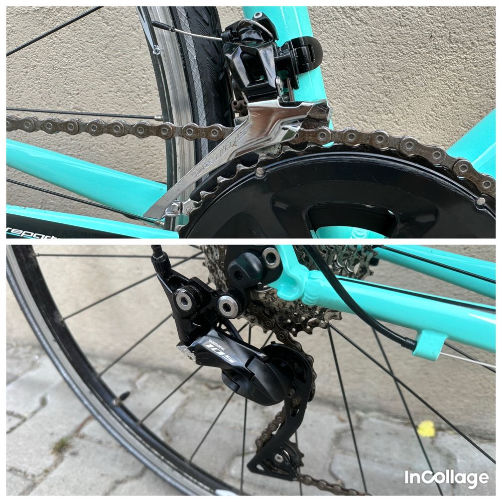 Rower szosowy kolarzówka Bianchi Via Nirone 7 Celeste Shimano 105 Alu