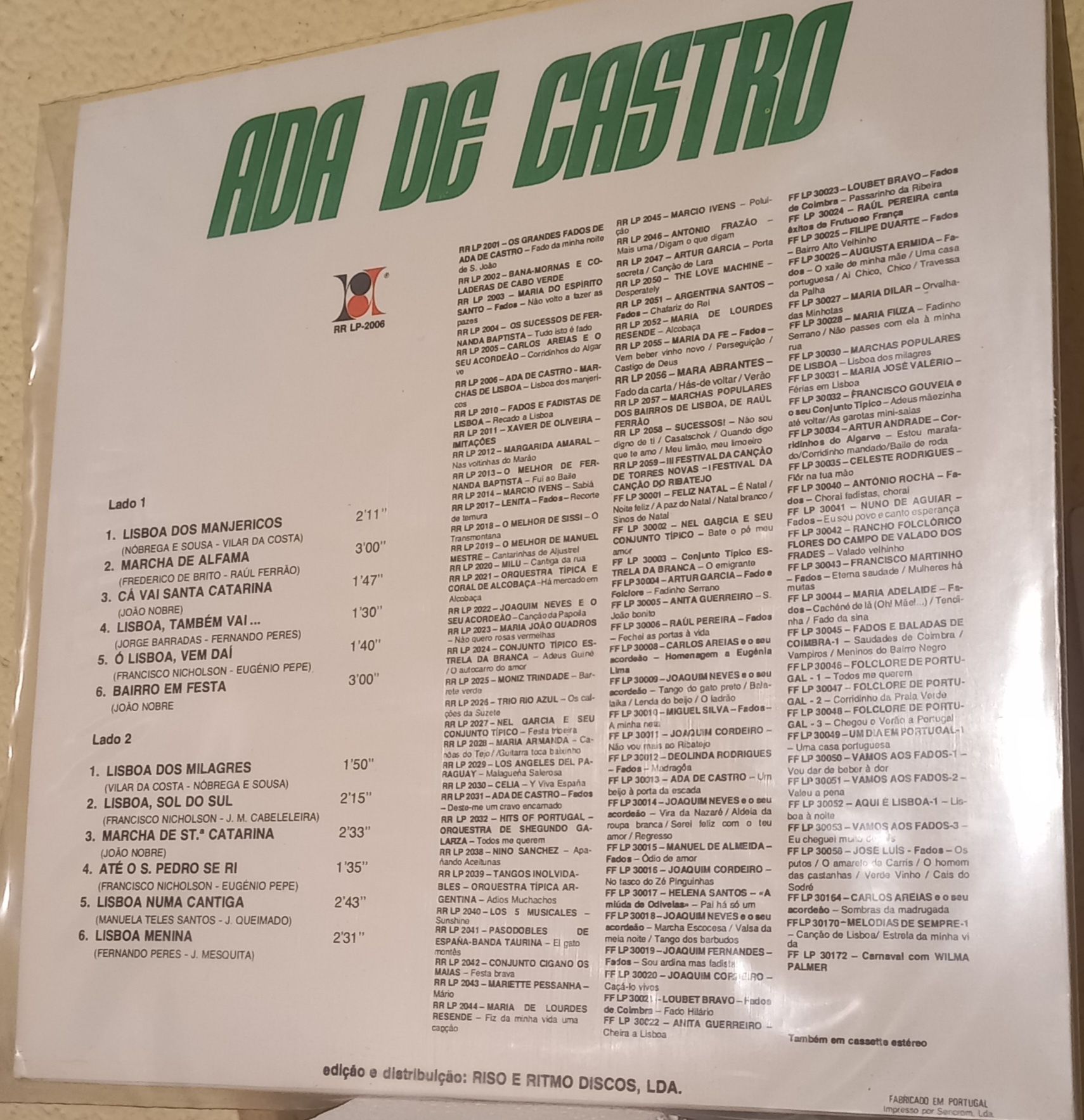 Disco de Vinil LP, Marchas de Lisboa, com Ada de Castro,