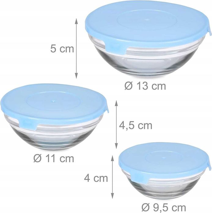 Miski szklane z pokrywkami 5 sztuk różne rozmiary miseczki sala f