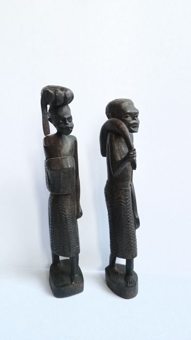 Mężczyzna i kobieta, dwie afrykańskie figurki, heban, vintage