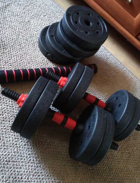 ZESTAW HANTLI Bitumicznych 20kg | 2 x 10kg Obciążenia +Sztanga Łączona