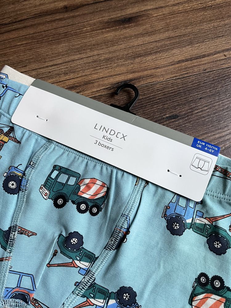 3 pak bokserki chłopięce Lindex 110-116/4-6lat koparka ciągnik traktor