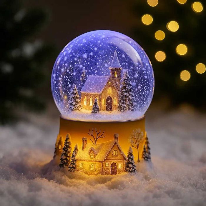 Новорічна сніжна куля «Будинок у Кулі» 15 см з LED, на Батарейках