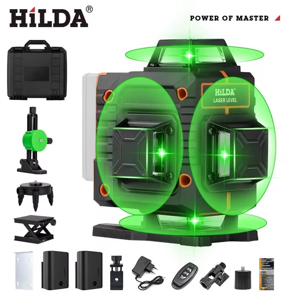 Poziomica Laserowa HILDA 16 Linii Zielony Laser 360° z Pilotem