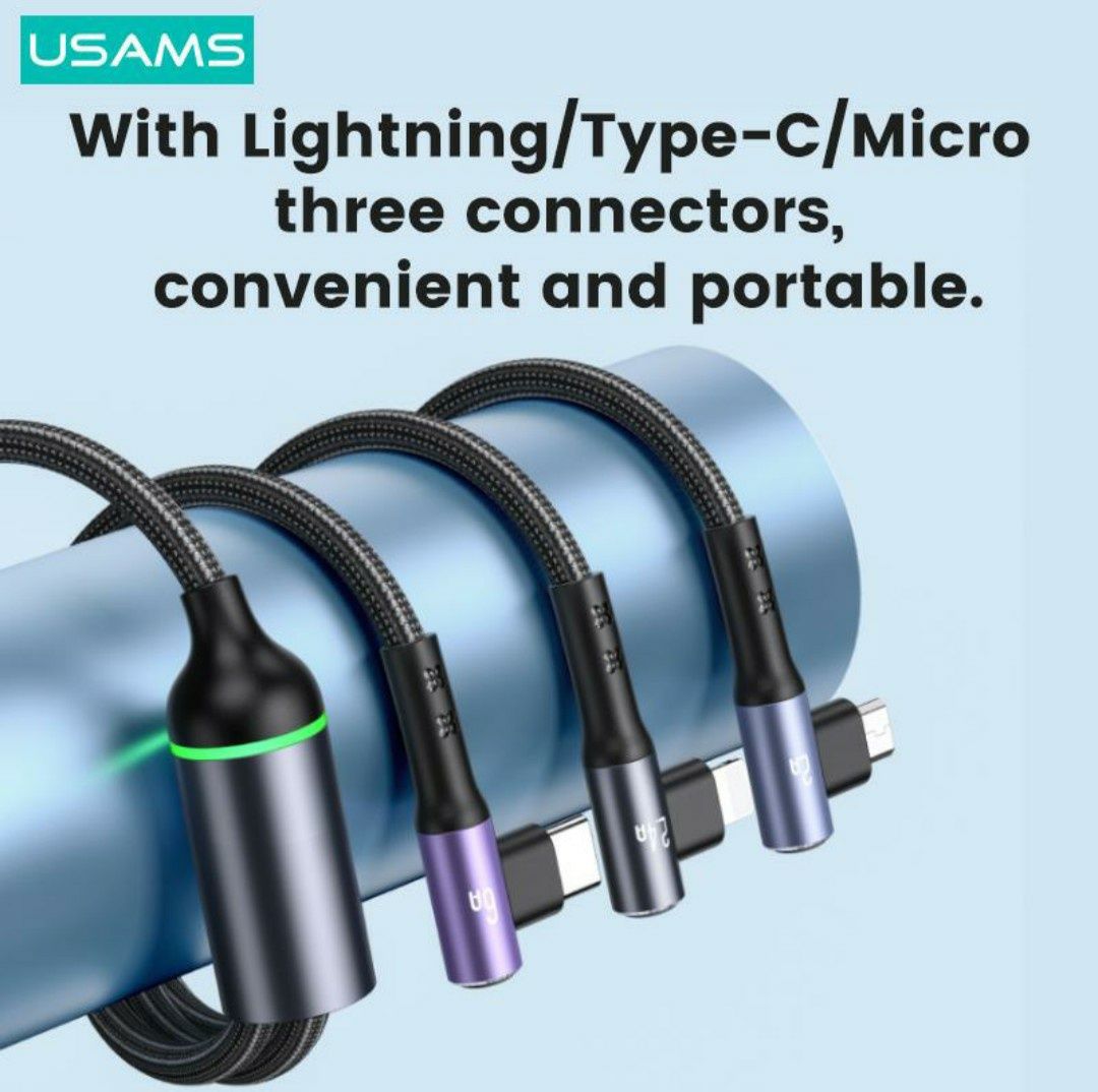 Кабель Usams 3 в 1 66 w для передачи данных и быстрой зарядки