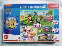 nowe, puzzle bystrzaka, psi patrol, 4w1,  trefl, skye chase