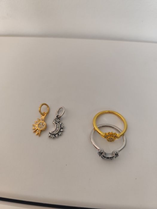 Dwa pierścionki słońce i księżyc + charms dwuczęściowy słońce księżyc