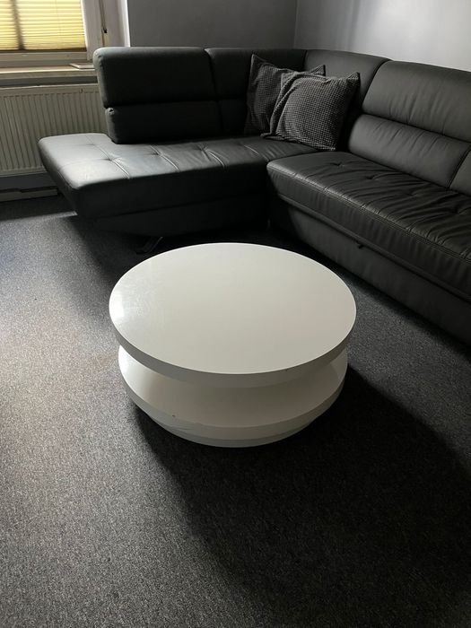Okrągły rozkładany biały stolik kawowy używany